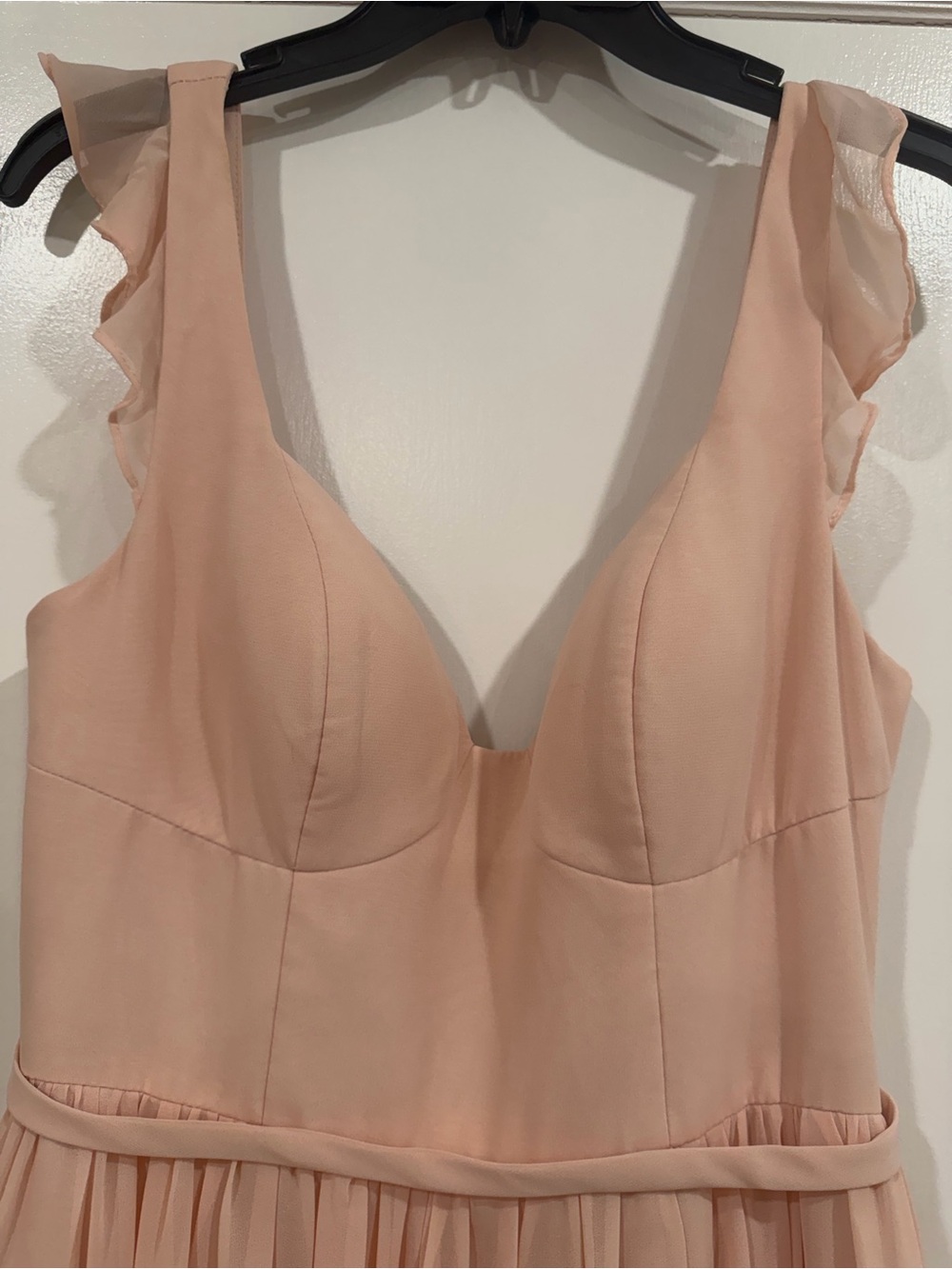 Azazie Blush Maxi Dress with Ruffle Straps - Picture 3 of 9